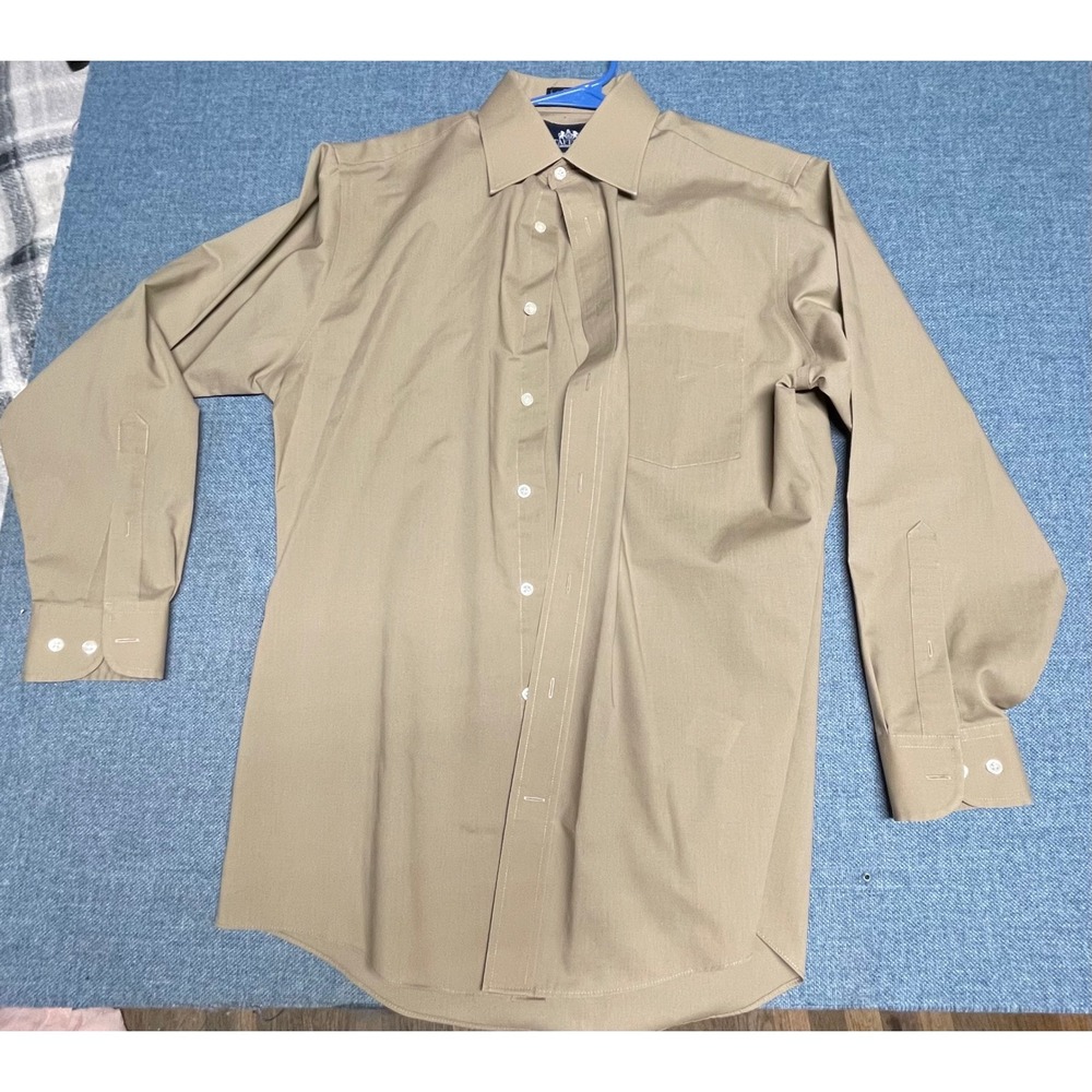 Stafford Men Fitted Tan Khaki Wrinkle Free Broadcloth Dress Shirt 15.5 32-33